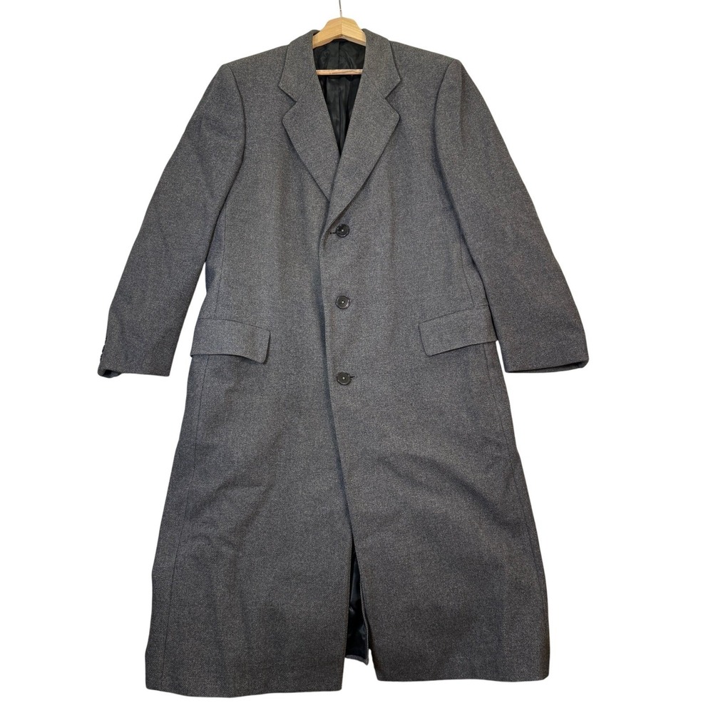 Vintage Bloomingdales E Thomas Mens 42L Charcoal Grey Wool Overcoat Heavy Casual